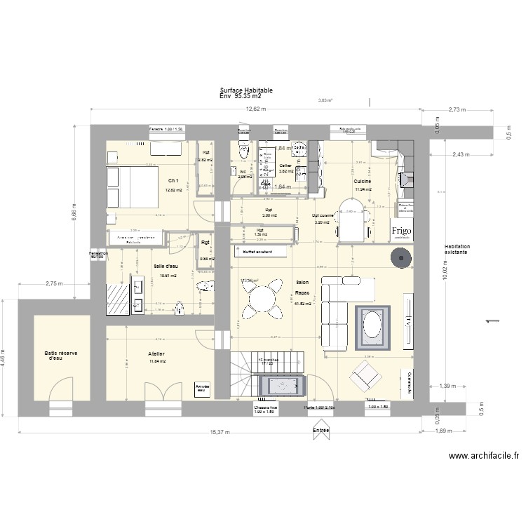 Loft Agrandissement R de C+1m 14-1-24. Plan de 2 pièces et 118 m2