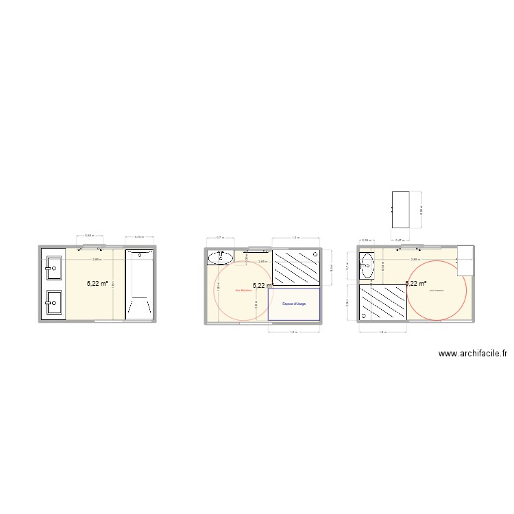 SDB. Plan de 3 pièces et 16 m2