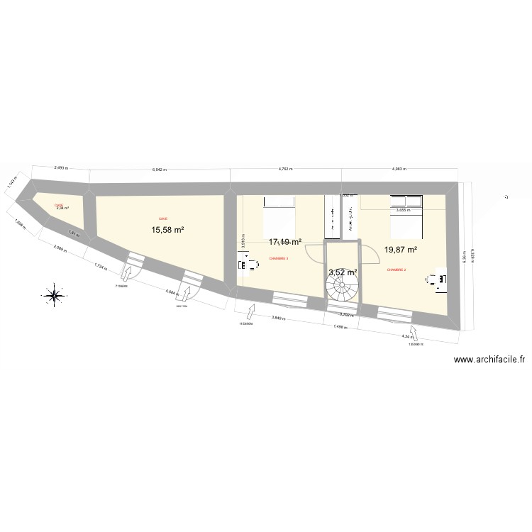 GRANGE. Plan de 5 pièces et 59 m2