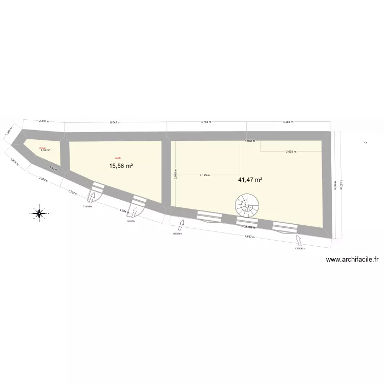 GRANGE. Plan de 3  et 59 m²