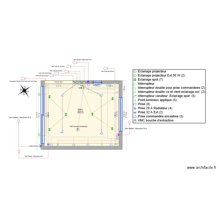 Salon Electricite. Plan de 1 pièce et 26 m2