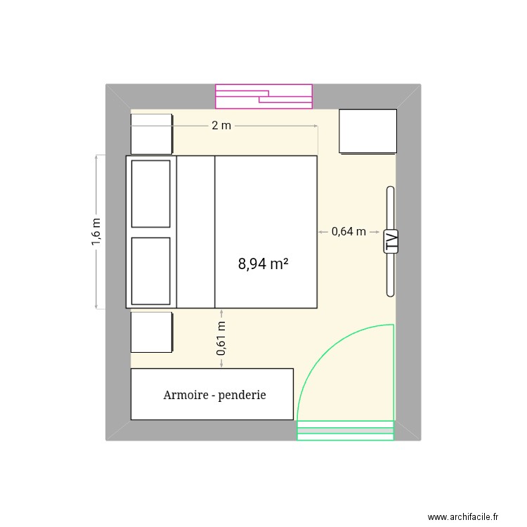 C C. Plan de 1 pièce et 9 m2