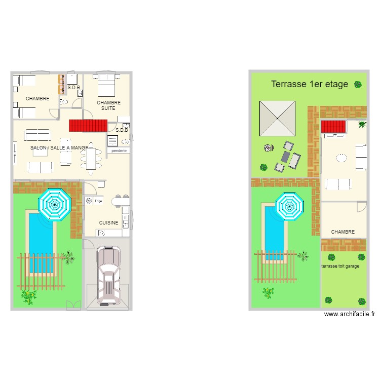 HAMMAMET OK OK meublé R+1 et RDC modifié. Plan de 15 pièces et 376 m2