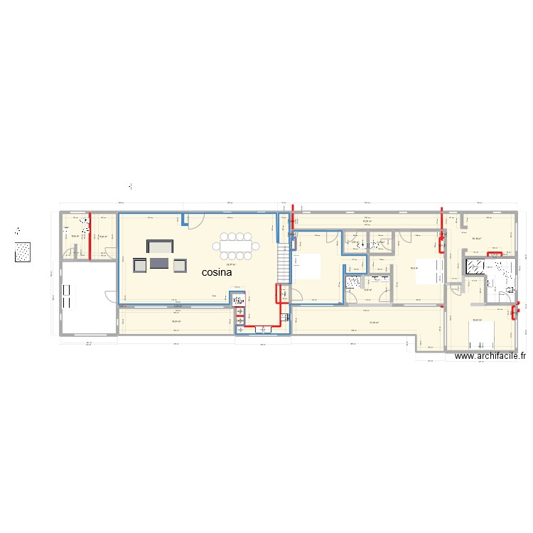 escalier nn. Plan de 23 pièces et 232 m2