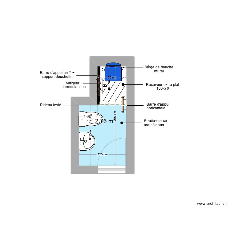 Vrai Projet POUSSET. Plan de 1 pièce et 3 m2