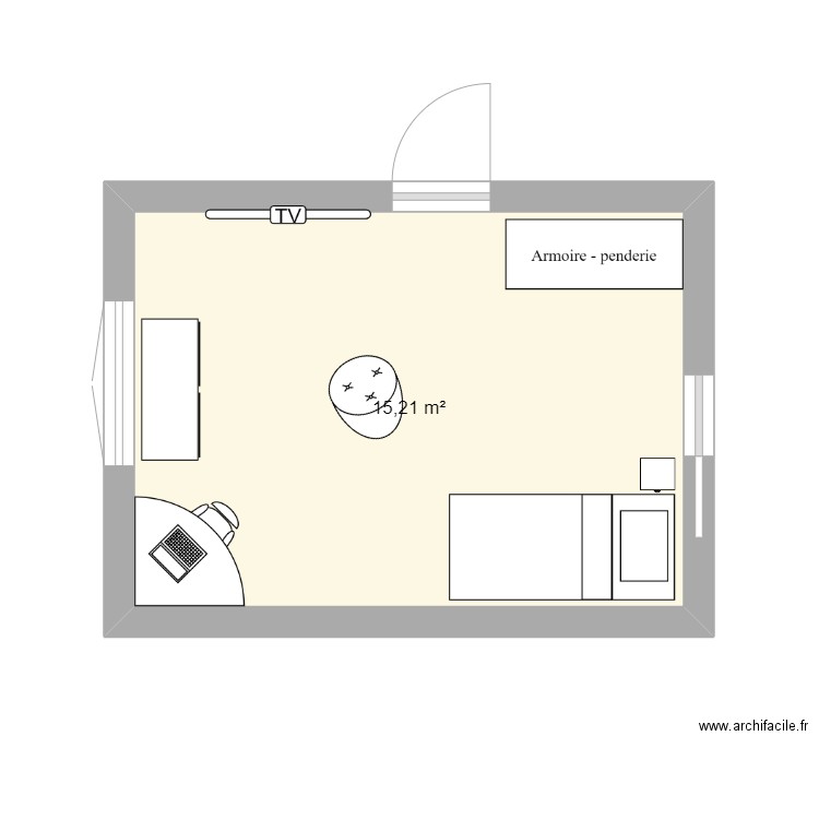 Chambre mami. Plan de 1 pièce et 15 m2