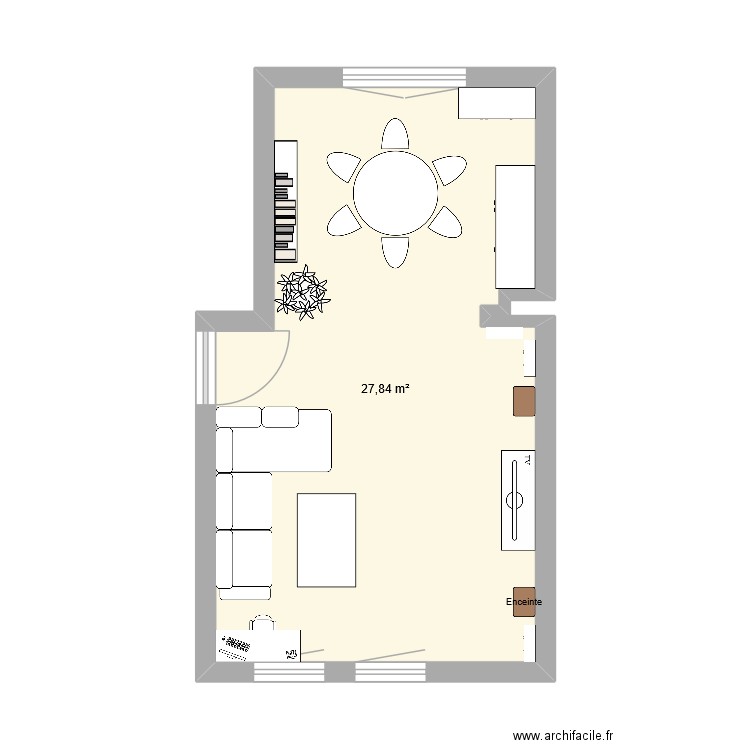 Salon-Salle. Plan de 1 pièce et 28 m2