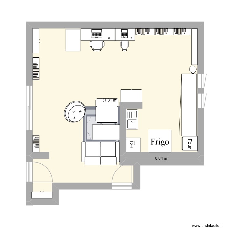 Salon. Plan de 2 pièces et 37 m2