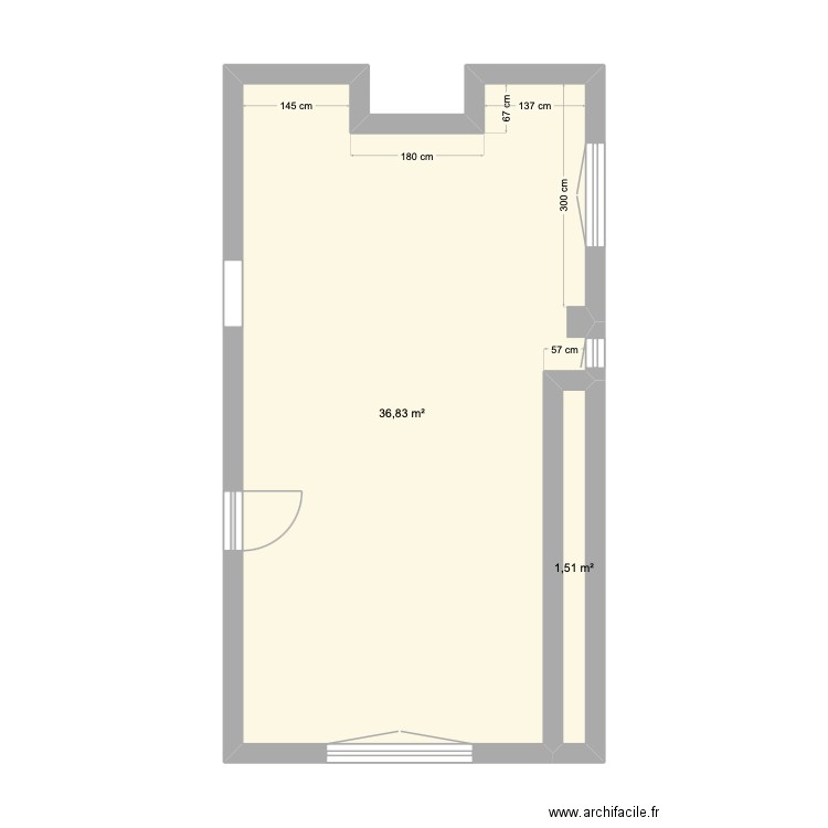 Cuisine. Plan de 2 pièces et 38 m2