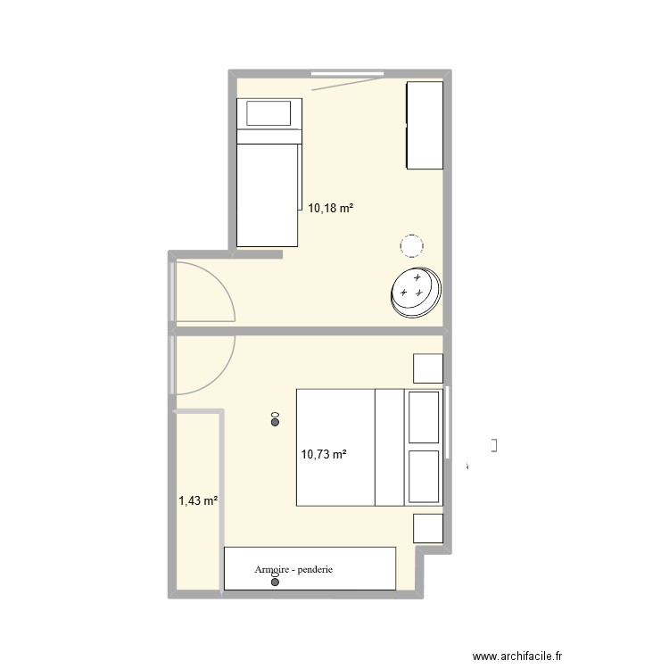 chambre parents. Plan de 3 pièces et 22 m2