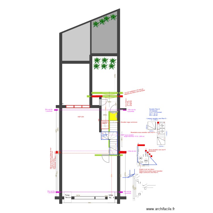 BAUCQ 77 3e étage Escaliers/Trémie. Plan de 8 pièces et 100 m2