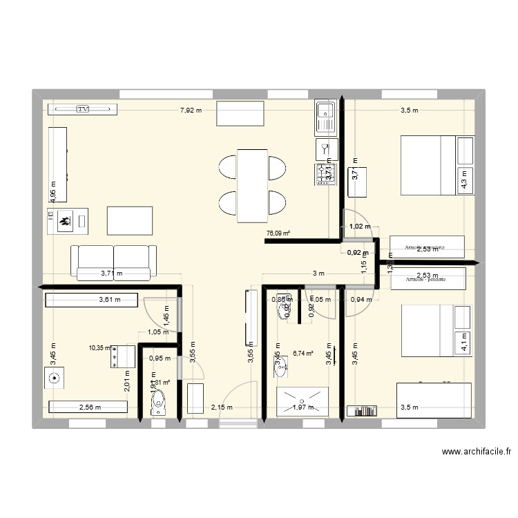 FLM/1 bis. Plan de 4 pièces et 95 m2