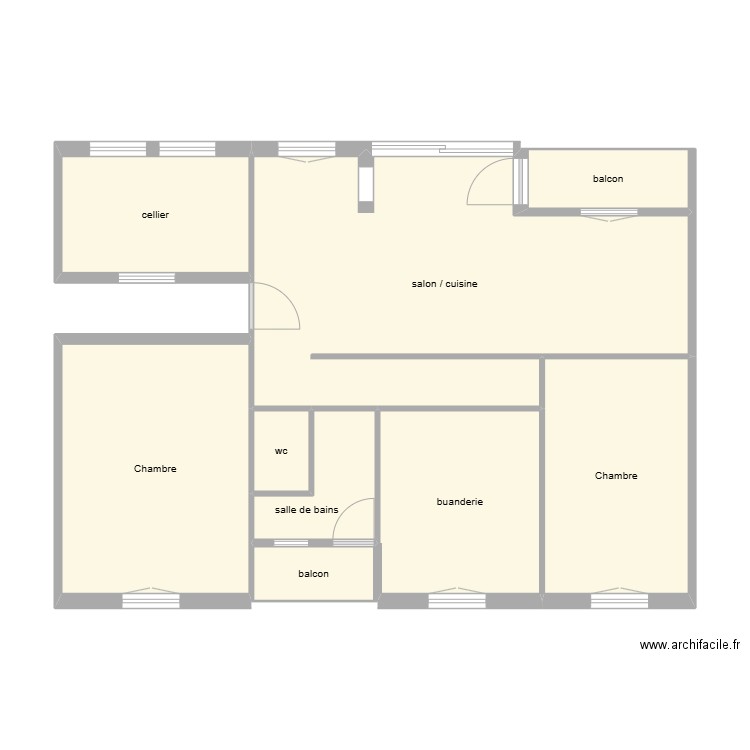 BUISSON état initial. Plan de 9 pièces et 75 m2