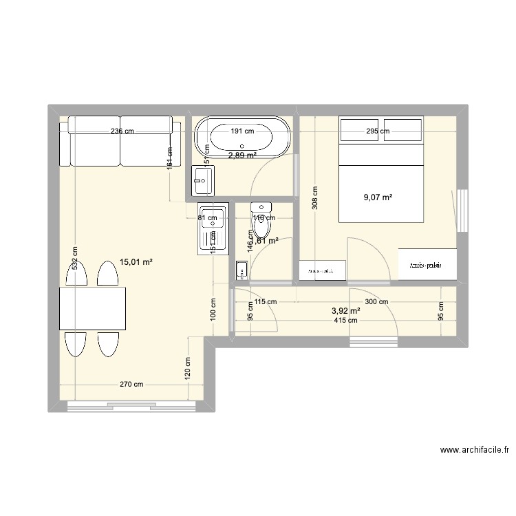 Extension Gélines v2. Plan de 5 pièces et 33 m2