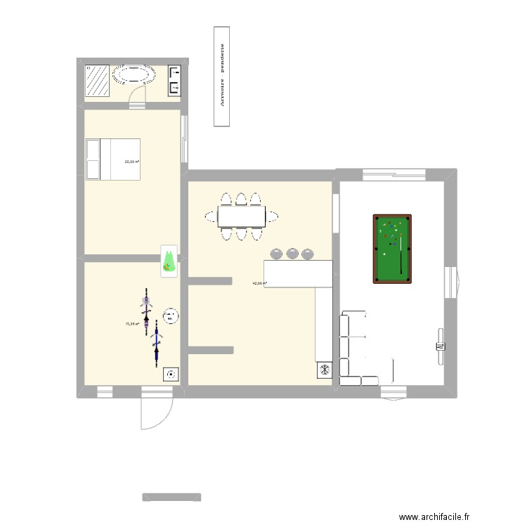 Chambre bis 2. Plan de 3 pièces et 86 m2