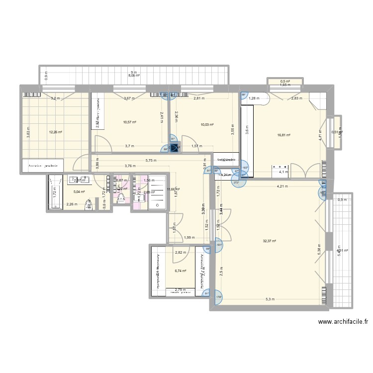 Appart Vincennes placard cuisine. Plan de 15 pièces et 124 m2