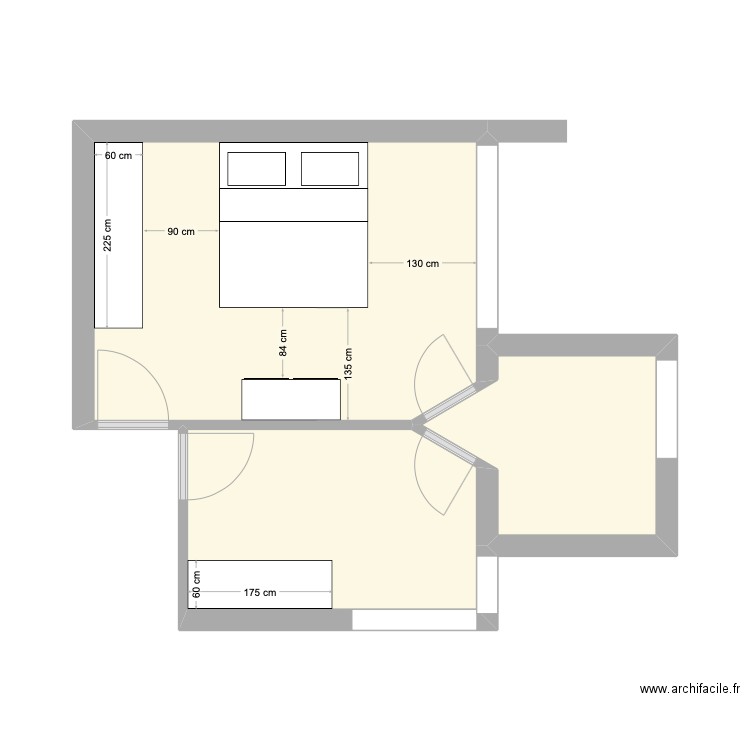 Lartigue 102 Chambres 1 et 2 V1. Plan de 3 pièces et 27 m2