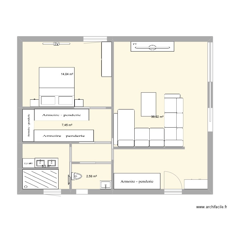 Agrandissement 2. Plan de 5 pièces et 67 m2