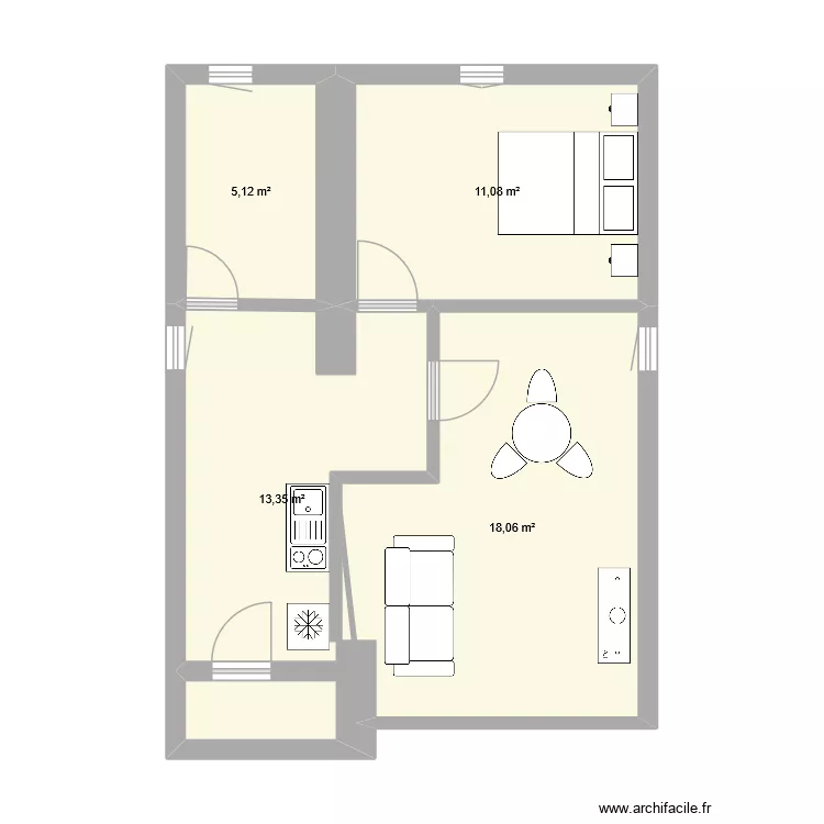 R+1 simple. Plan de 4 pièces et 48 m² R+1 simple. Plan de 4 pièces et 48 m²