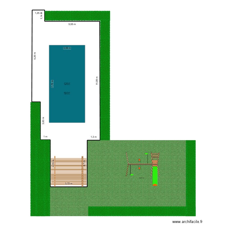 piscine 226. Plan de 2 pièces et 126 m2