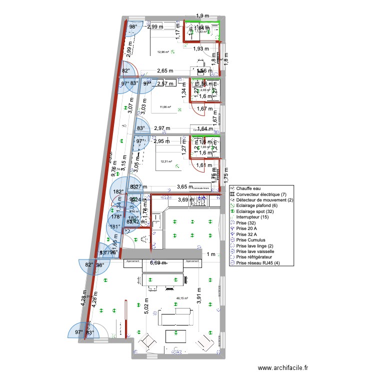 Jean Poisson V4. Plan de 14 pièces et 101 m2