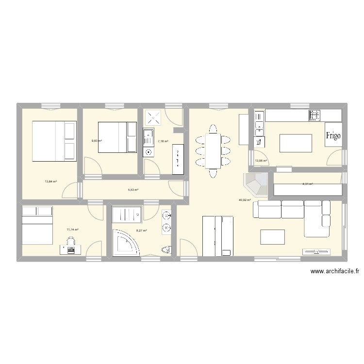 Boz 1.0. Plan de 9 pièces et 115 m2