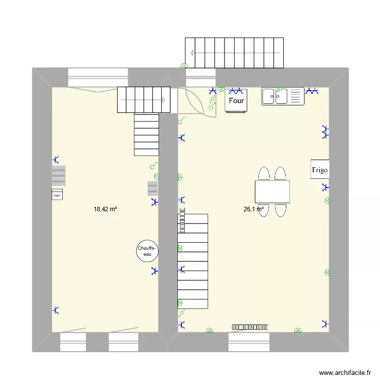 local technique + appart 1er. Plan de 2  et 45 m²