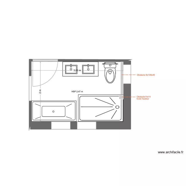 sdb plan existant. Plan de 1 Pièce et 6 m² sdb plan existant. Plan de 1 Pièce et 6 m²