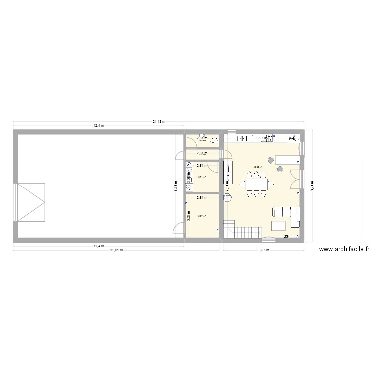 rdc. Plan de 5 pièces et 61 m2