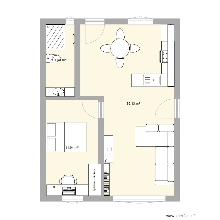 Appartement-v2. Plan de 3 pièces et 46 m2