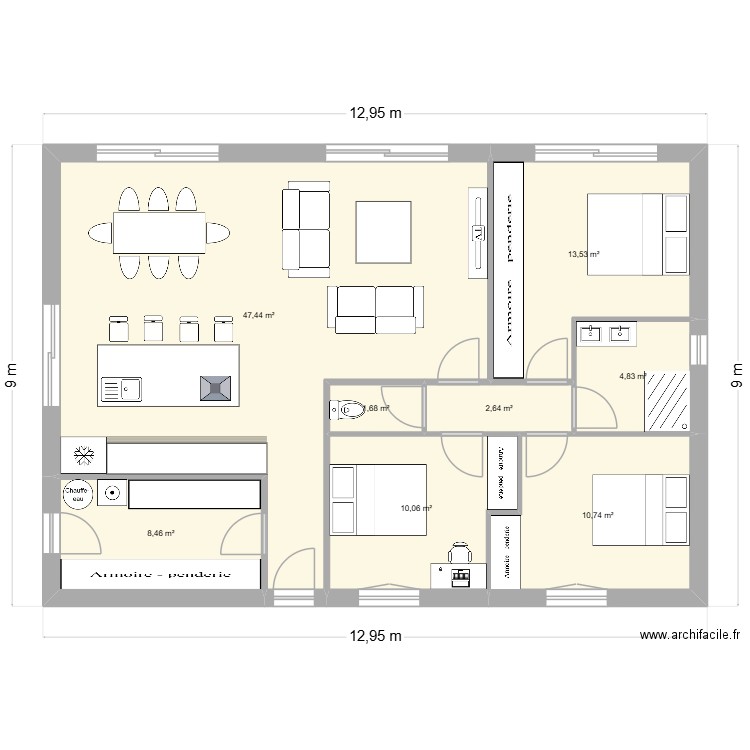 Maison 2. Plan de 8 pièces et 98 m2