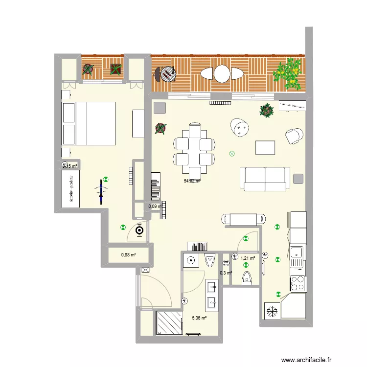 St.Maur V2 avec 1 SDB et cuisine dans ancienne SDB version bar. Plan de 