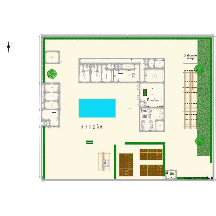 Plein pied. Plan de 32 pièces et 325 m2