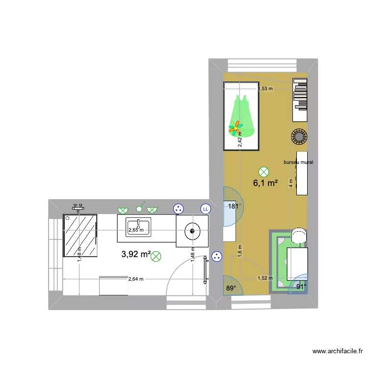 pressoir. Plan de 2  et 10 m²
