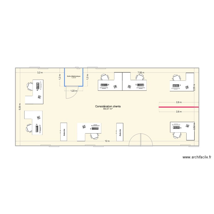 Considération client Aile NORD - R+2  v2. Plan de 2 pièces et 61 m2