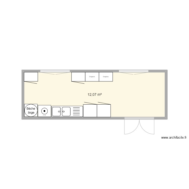 Plan meubles buanderie. Plan de 1 pièce et 12 m2