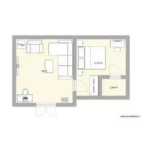 Chambre Salon Douche 7,5m x 4,5