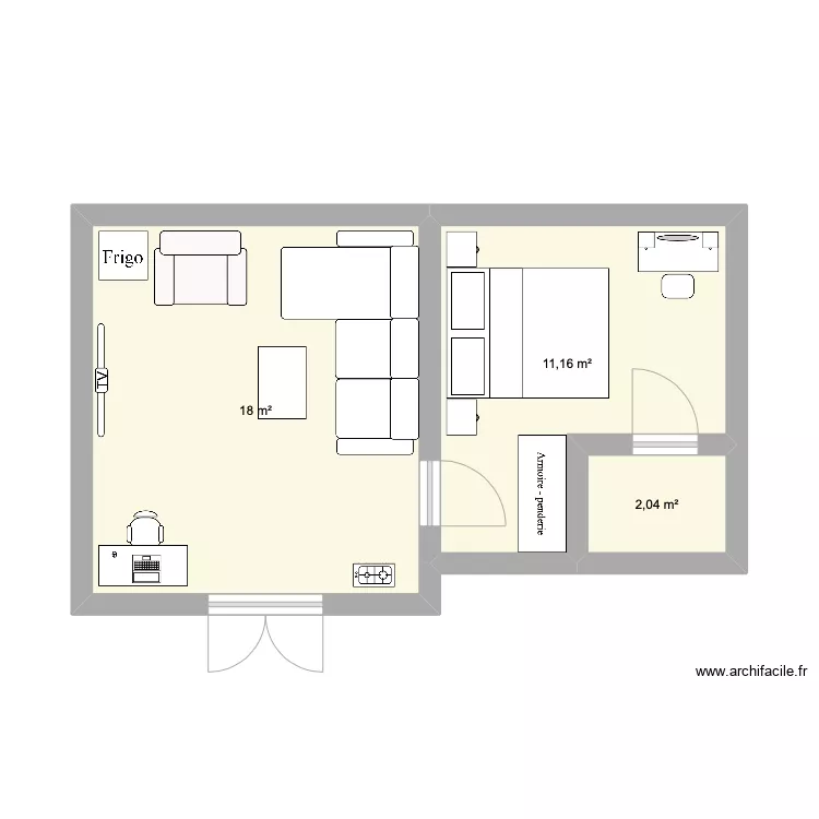 Chambre Salon Douche 7,5m x 4,5. Plan de 