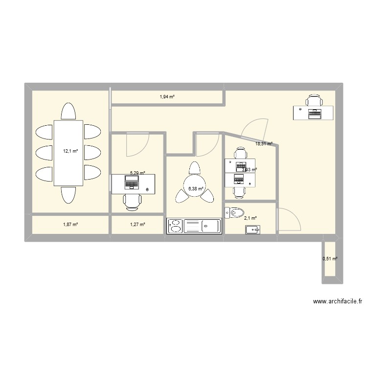 Plan_agence vierge1. Plan de 10 pièces et 54 m2
