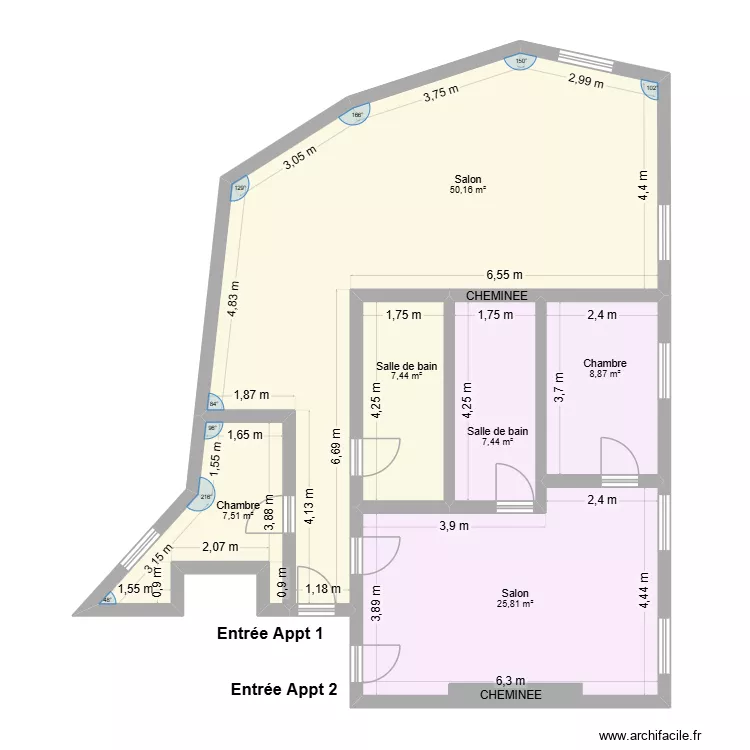 Lombardie - 1er droite. Plan de 6  et 107 m²