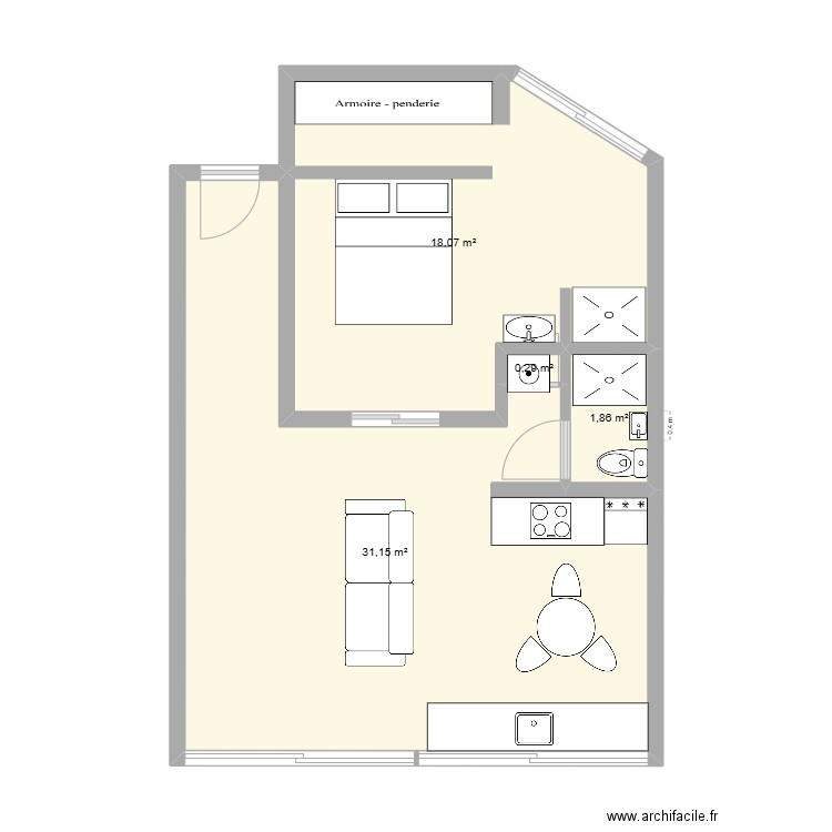 1604. Plan de 4 pièces et 51 m2