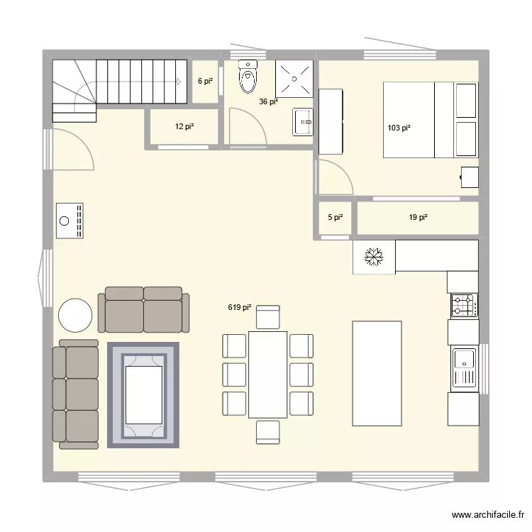 Chalet Lac Yvette rez de chauss&eacute;e. Plan de 7  et 74 m²