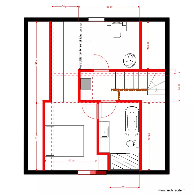 Lavoie &eacute;tage1. Plan de 1  et 54 m²