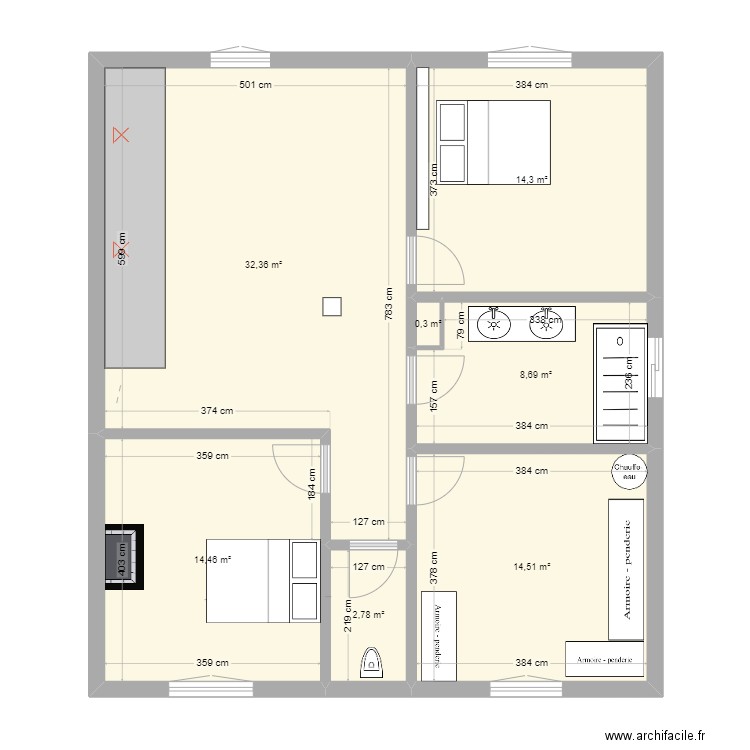 ETAGE 2. Plan de 7 pièces et 87 m2