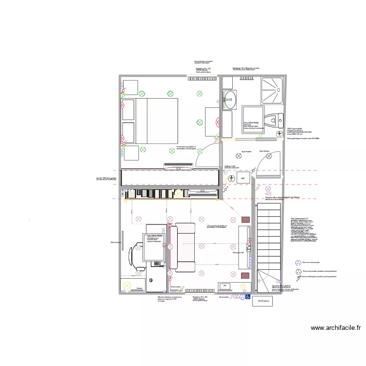 Salon chambre + SDB. Plan de 4  et 41 m²