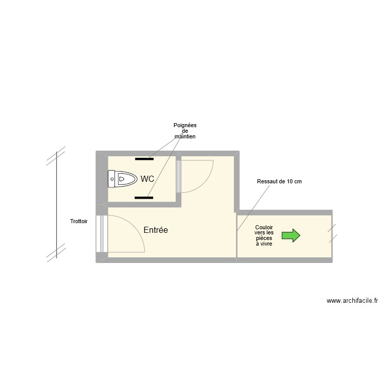 CHAMPOMIER entrée existant. Plan de 3 pièces et 8 m2