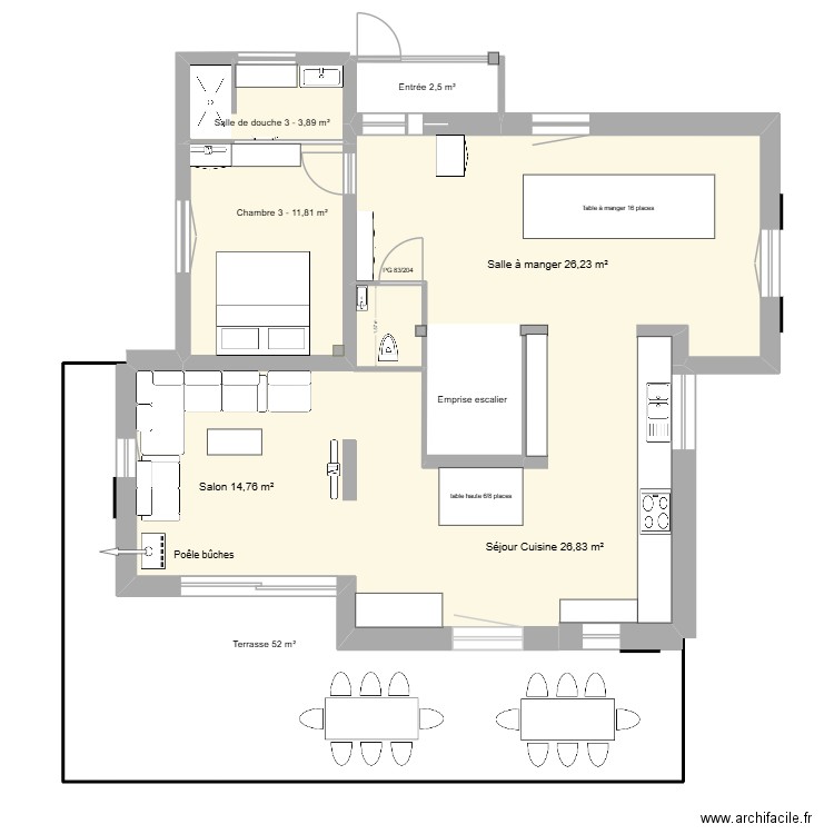 Projet 6 RDC. Plan de 6 pièces et 143 m2