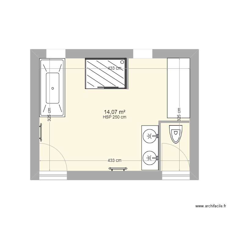 sdb V4. Plan de 1 pièce et 14 m2