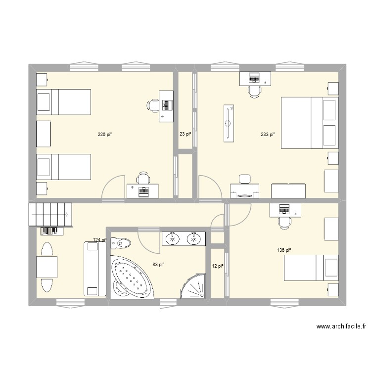 FG37-B. Plan de 7 pièces et 78 m2