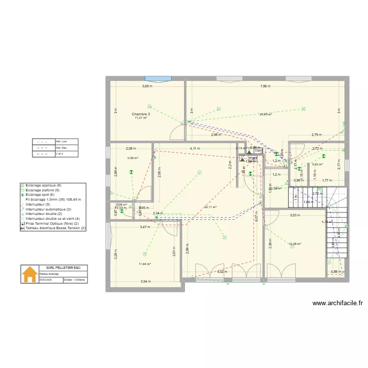 Locaux Saumur - Etage T2+T3 V.22 - Electricité Eclairage. Plan de Locaux Saumur - Etage T2+T3 V.22 - Electricité Eclairage. Plan de